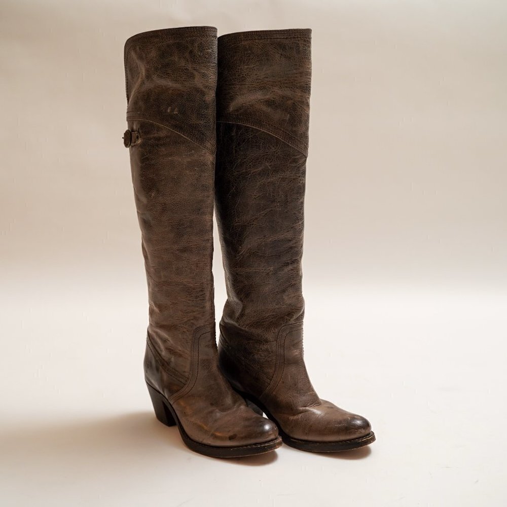 Frye Tall Jane Cuff Leather Riding Motorcycle Boots - Picture 6 of 13